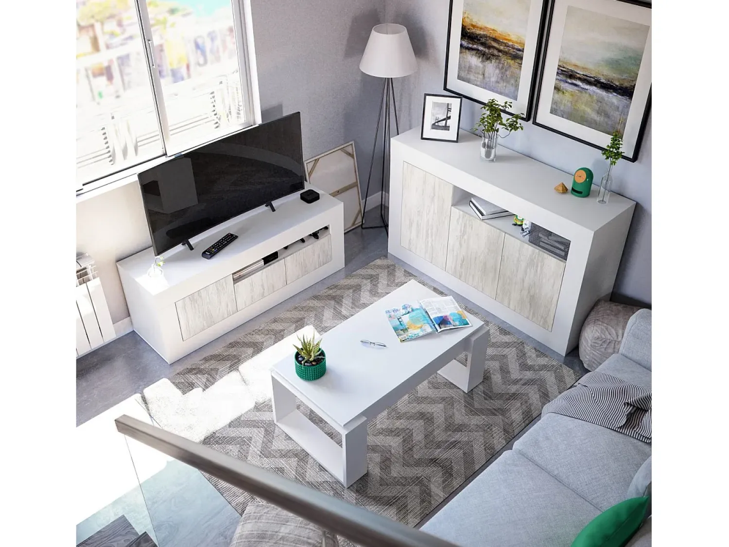 Mesa De Centro|Calicosy Mesa de centro de design com tampo elevatório L102 cm - Ciara, ideal para espaços pequenos Branco