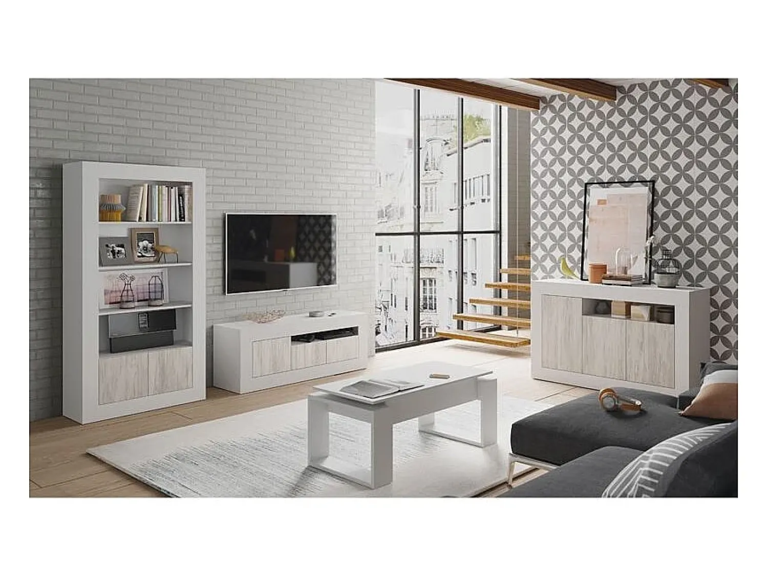 Mesa De Centro|Calicosy Mesa de centro de design com tampo elevatório L102 cm - Ciara, ideal para espaços pequenos Branco