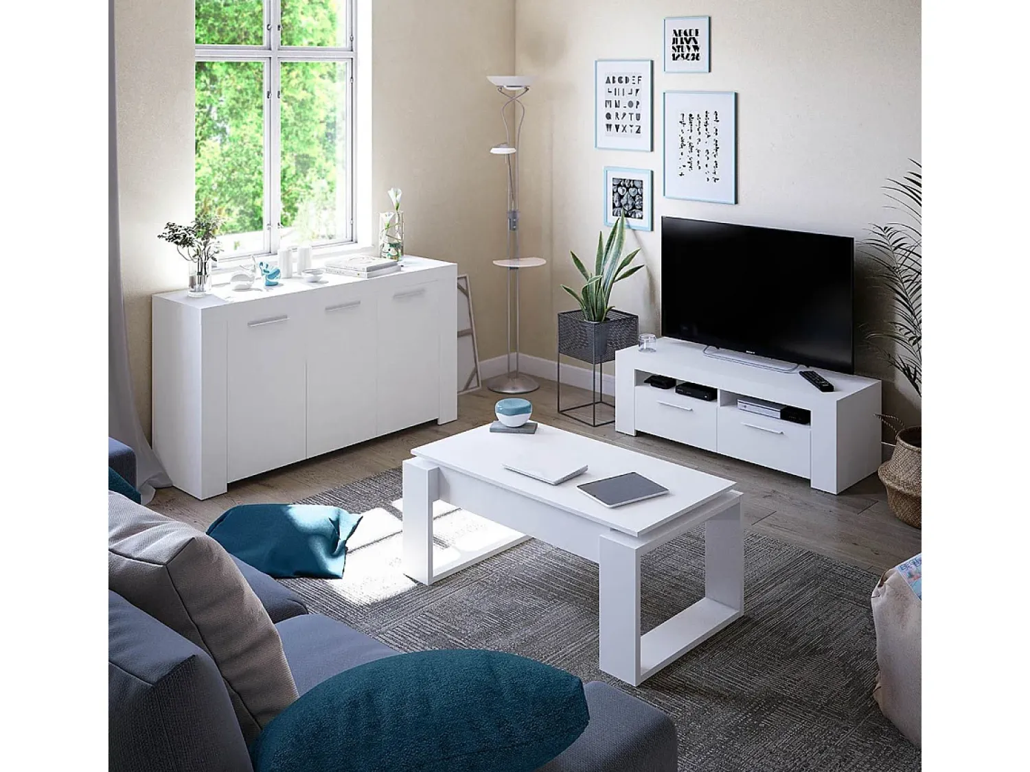 Mesa De Centro|Calicosy Mesa de centro de design com tampo elevatório L102 cm - Ciara, ideal para espaços pequenos Branco