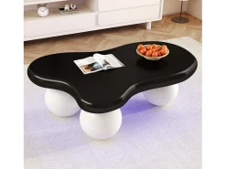 Mesa de centro de design em formato de nuvem com iluminação LED, formato original, tampo iluminado em estilo nuvem, e branco.^ Mesa De Centro