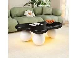 Mesa de centro de design em formato de nuvem com iluminação LED, formato original, tampo iluminado em estilo nuvem, e branco.^ Mesa De Centro
