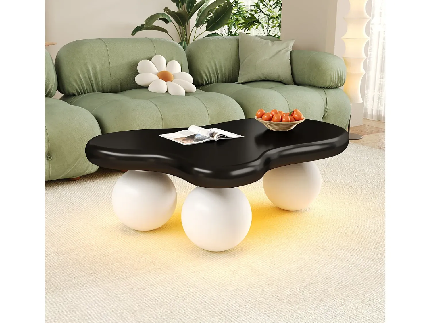 Mesa de centro de design em formato de nuvem com iluminação LED, formato original, tampo iluminado em estilo nuvem, e branco.^ Mesa De Centro