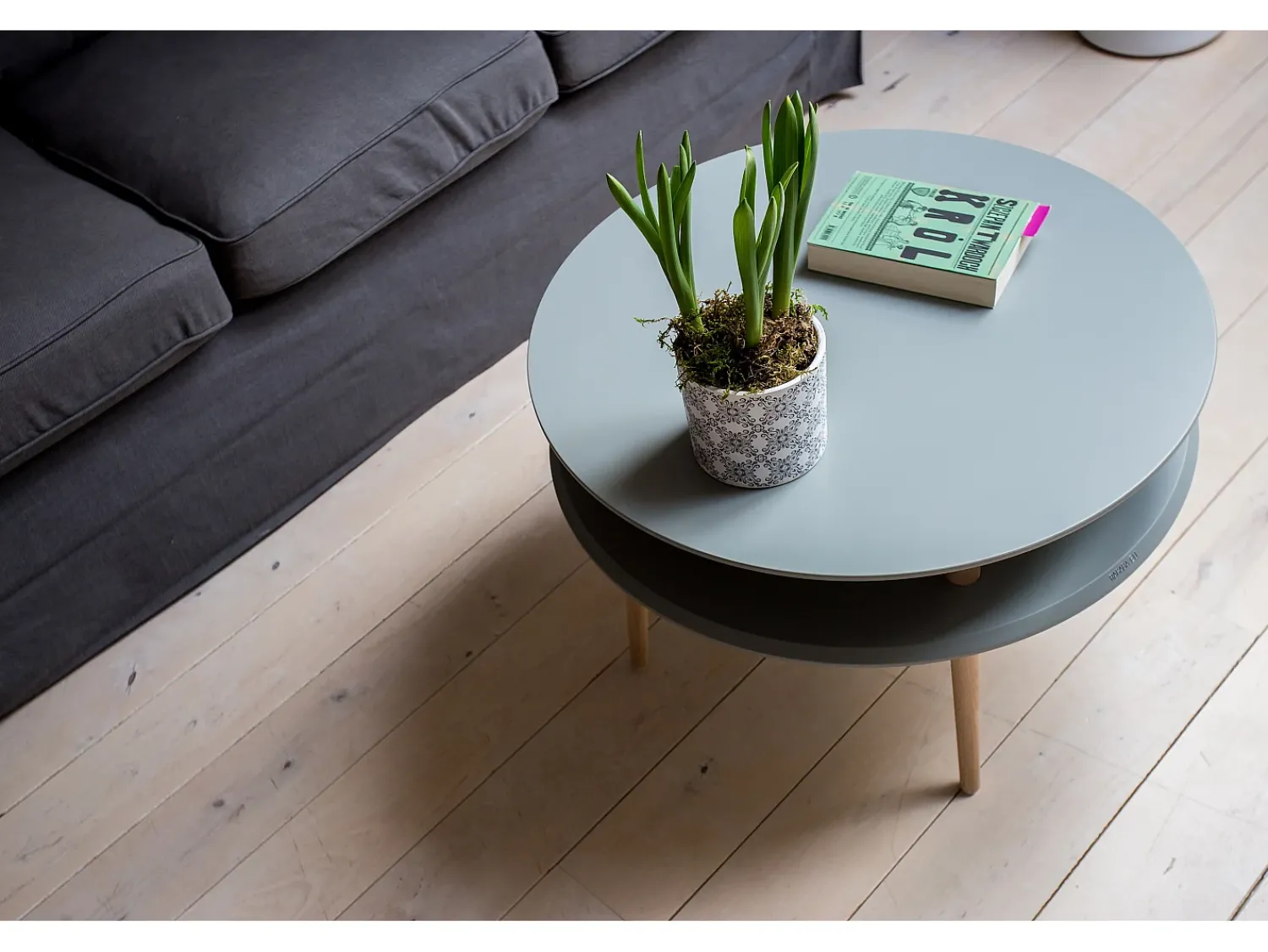 Clearance Mesa de centro de dois níveis Dmr. 70 cm x altura 45 cm Ufo Branco Giz Creme