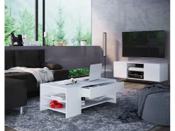 Discount VCM Mesa de centro de madeira simples | Dimensões aprox. A. 35 x L. 100 x P. 50 cm | Mesa de estar com gaveta - Tindus (Branco / Branco) Multicor