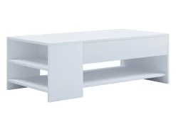 Discount VCM Mesa de centro de madeira simples | Dimensões aprox. A. 35 x L. 100 x P. 50 cm | Mesa de estar com gaveta - Tindus (Branco / Branco) Multicor
