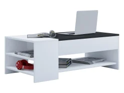 Mesa De Apoio*VCM Mesa de centro de madeira simples | Dimensões aprox. A. 35 x L. 100 x P. 50 cm | Mesa de estar com gaveta - Tindus (Branco / Preto) Multicor
