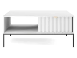 Mesa de centro de madeira laminada com pés de metal preto 104x68 cm^ Mesa De Centro