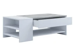 VCM Mesa de centro de madeira simples | Dimensões aprox. A. 35 x L. 100 x P. 50 cm | Mesa sala de estar com gaveta - Tindus (look branco / concreto)^ Mesa De Apoio