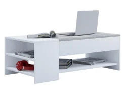 VCM Mesa de centro de madeira simples | Dimensões aprox. A. 35 x L. 100 x P. 50 cm | Mesa sala de estar com gaveta - Tindus (look branco / concreto)^ Mesa De Apoio