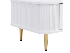 Sale Mesa de centro de madeira com 4 gavetas, cantos arredondados, puxadores e pés dourados, branca. Branco