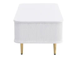Sale Mesa de centro de madeira com 4 gavetas, cantos arredondados, puxadores e pés dourados, branca. Branco