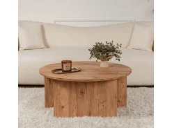 Mesa De Centro|Calicosy Mesa de centro de madeira "Moira" 90 x 90 x 41 cm - Pinho Atlântico Castanho