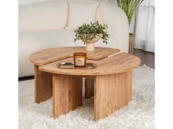 Mesa De Centro|Calicosy Mesa de centro de madeira "Moira" 90 x 90 x 41 cm - Pinho Atlântico Castanho