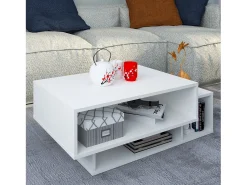 Mesa De Apoio*VCM Mesa de centro de madeira | Mesa de sofá com espaço de armazenamento suficiente | Dimensões aprox. A. 35 x L. 88 x P. 50 cm | Mesa de estar - Runila (Branco) Multicor