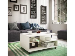 Online VCM Mesa de centro de madeira simples | Rodízios Sofáticos | Dimensões aprox. A. 41 x L. 80 x P. 50 cm | Mesa de centro dobrável - Stango L (Branco) Multicor