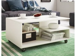 Online VCM Mesa de centro de madeira simples | Rodízios Sofáticos | Dimensões aprox. A. 41 x L. 80 x P. 50 cm | Mesa de centro dobrável - Stango L (Branco) Multicor