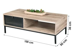 Meublorama Mesa de centro de madeira com uma gaveta gradeada e um nicho - dimensões 100x50xH36cm^ Mesa De Centro