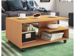 VCM Mesa de centro de madeira simples | Rodízios Sofáticos | Dimensões aprox. A. 41 x L. 80 x P. 50 cm | Mesa de centro dobrável - Stango L (Beech)^ Mesa De Centro