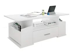 VCM Mesa de centro de madeira com espaço de armazenamento suficiente | Dimensões aprox. A. 44 x L. 110 x P. 52 cm | Mesa de estar com gaveta - Junata (Branco)^ Mesa De Apoio