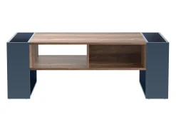 Clearance Merax Mesa de centro de madeira com 1 gaveta e 4 nichos de arrumação - Mesa de sala de estar - Mesa lateral - cor natural + cinza Cinzento