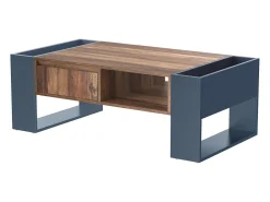 Clearance Merax Mesa de centro de madeira com 1 gaveta e 4 nichos de arrumação - Mesa de sala de estar - Mesa lateral - cor natural + cinza Cinzento