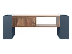 Clearance Merax Mesa de centro de madeira com 1 gaveta e 4 nichos de arrumação - Mesa de sala de estar - Mesa lateral - cor natural + cinza Cinzento