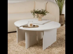 Calicosy Mesa de centro de madeira "Moira" 90 x 90 x 41 cm - Branco natural^ Mesa De Centro