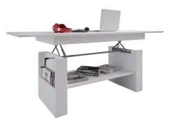 Mesa De Centro|VCM Mesa de centro de madeira simples | Dimensões aprox. A. 52 x L. 115 x P. 58 cm | Mesa para sala de estar - Kobila altura ajustável extensível Branco
