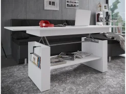 Mesa De Centro|VCM Mesa de centro de madeira simples | Dimensões aprox. A. 52 x L. 115 x P. 58 cm | Mesa para sala de estar - Kobila altura ajustável extensível Branco