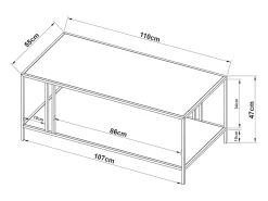 Discount Helloshop26 Mesa de centro de metal com dois níveis 47 x 110 x 55 cm preta 03_0008455 Preto