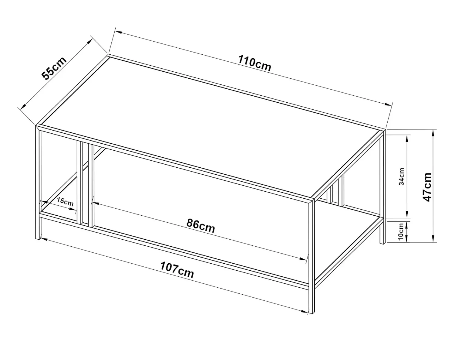 Discount Helloshop26 Mesa de centro de metal com dois níveis 47 x 110 x 55 cm preta 03_0008455 Preto