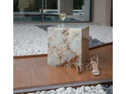 Mesa de centro de mármore dourado com sofisticado ônix verde^ Mesa De Centro