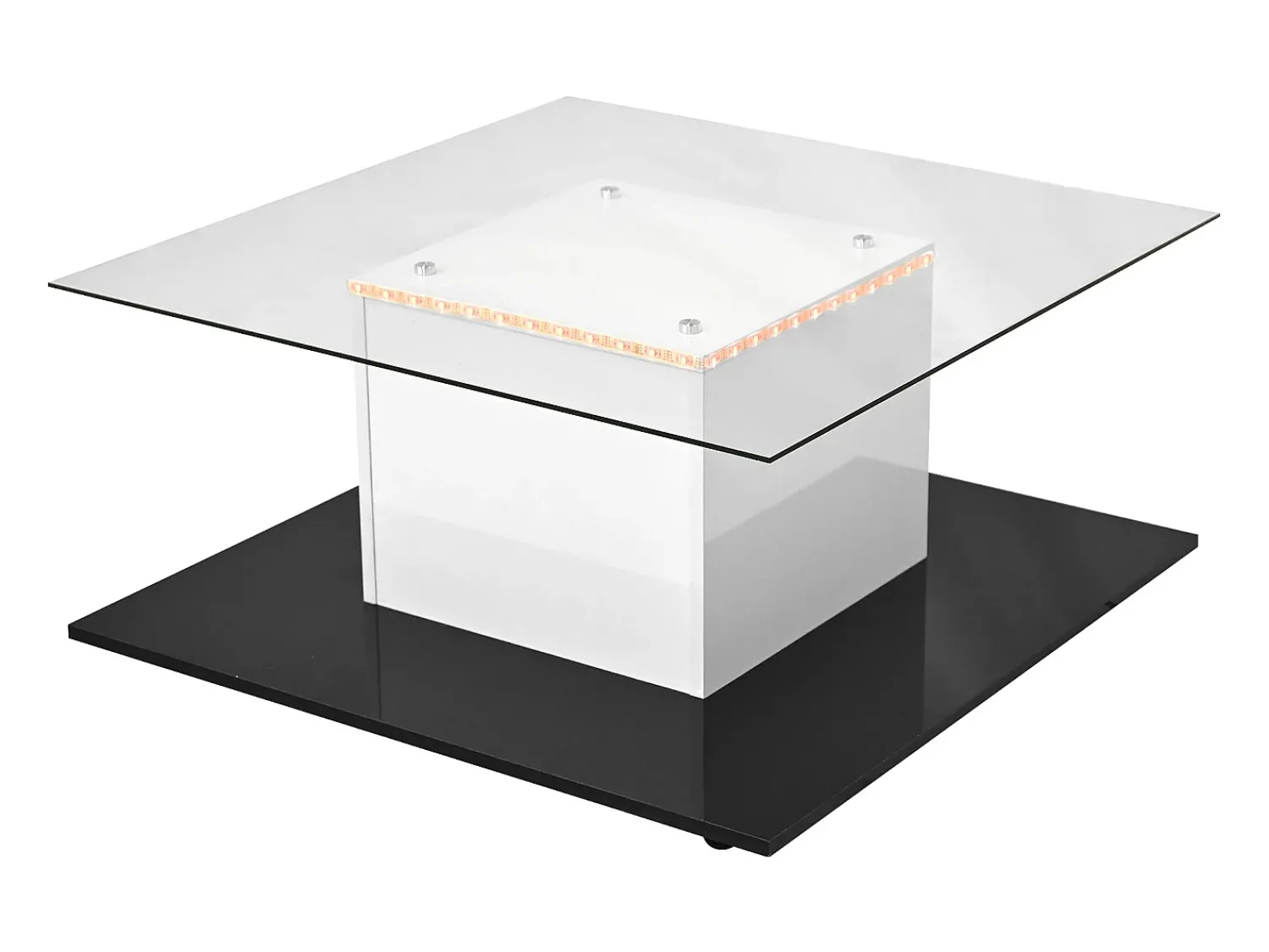 Mesa De Centro| Mesa de centro de vidro, mesa de centro quadrada com LED ajustável, mesa lateral moderna, e branco Preto