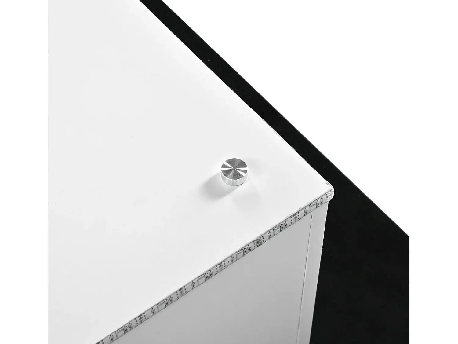 Mesa De Centro| Mesa de centro de vidro, mesa de centro quadrada com LED ajustável, mesa lateral moderna, e branco Preto
