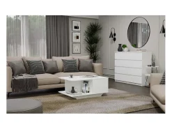 Outlet TOPESHOP Mesa de Centro Denver Branca Moderna em Carvalho Artesanal com Armazenamento - 90x60x42 cm Branco