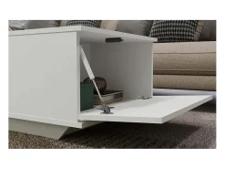 Outlet TOPESHOP Mesa de Centro Denver Branca Moderna em Carvalho Artesanal com Armazenamento - 90x60x42 cm Branco