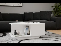 Outlet TOPESHOP Mesa de Centro Denver Branca Moderna em Carvalho Artesanal com Armazenamento - 90x60x42 cm Branco