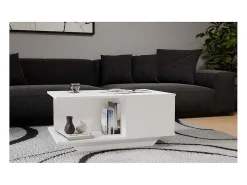 Outlet TOPESHOP Mesa de Centro Denver Branca Moderna em Carvalho Artesanal com Armazenamento - 90x60x42 cm Branco