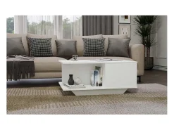 Outlet TOPESHOP Mesa de Centro Denver Branca Moderna em Carvalho Artesanal com Armazenamento - 90x60x42 cm Branco