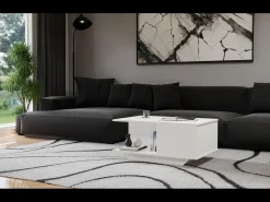 Outlet TOPESHOP Mesa de Centro Denver Branca Moderna em Carvalho Artesanal com Armazenamento - 90x60x42 cm Branco