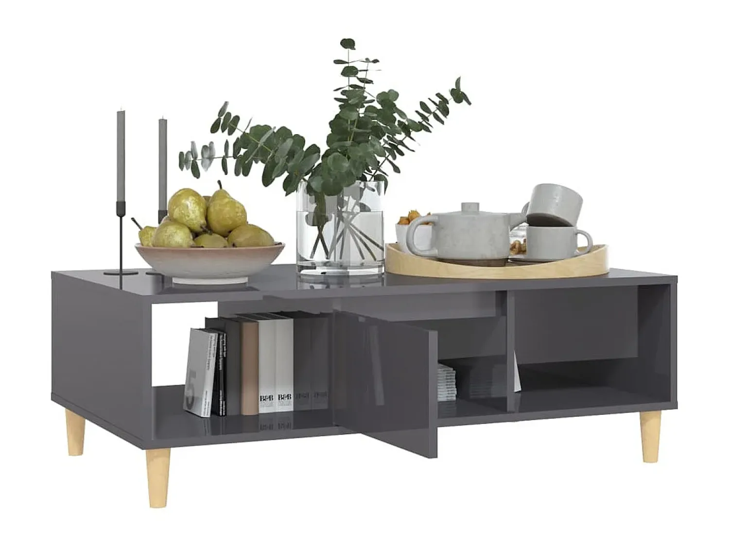 Mesa de centro derivados de madeira cinza brilhante PT573282 Cinzento