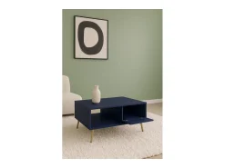 Meublorama Mesa de centro design AZURÉA – Nicho + 1 porta basculante – profundo – 87x43x66 cm Azul