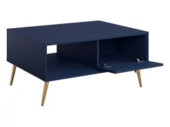 Meublorama Mesa de centro design AZURÉA – Nicho + 1 porta basculante – profundo – 87x43x66 cm Azul