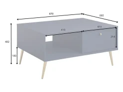 Meublorama Mesa de centro design AZURÉA – Nicho + 1 porta basculante – profundo – 87x43x66 cm Azul