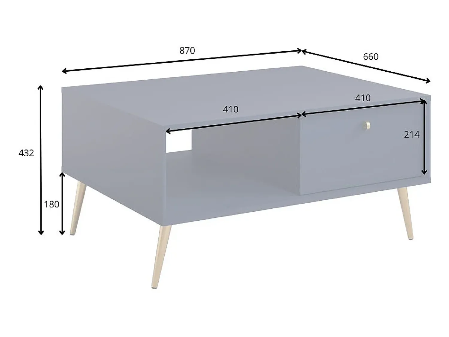 Meublorama Mesa de centro design AZURÉA – Nicho + 1 porta basculante – profundo – 87x43x66 cm Azul