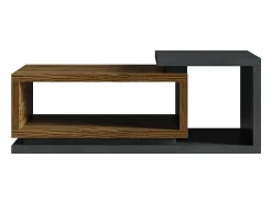Mesa De Centro|Meublorama Mesa de centro design coleção BERGAME. Cores cinza e carvalho escuro. Estilo design. Preto / Natural escuro
