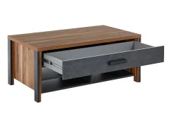 Meublorama Mesa de centro design coleção WINDSOR com gaveta e nichos. Cor carvalho escuro e cinza antracite.^ Mesa De Centro