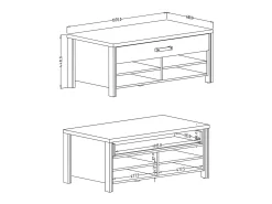 Meublorama Mesa de centro design coleção WINDSOR com gaveta e nichos. Cor carvalho escuro e cinza antracite.^ Mesa De Centro