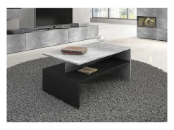 Hot Meublorama Mesa de centro design coleção RAMOS na cor cinza com efeito de concreto e preto. Cinzento