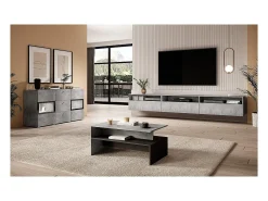 Hot Meublorama Mesa de centro design coleção RAMOS na cor cinza com efeito de concreto e preto. Cinzento